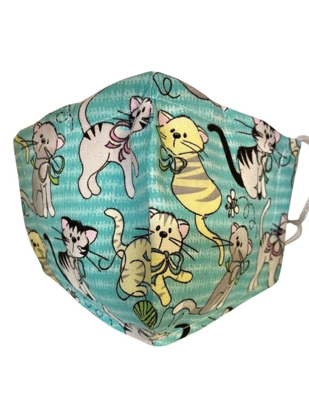 Handmade Cats Fabric Face Mask Adjustable Ears Nose Adult Kittens Blue